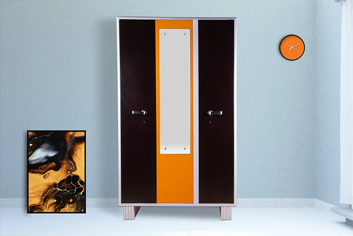 VIVDeal Brown & Apricot Triple Door Mirror Cupboard